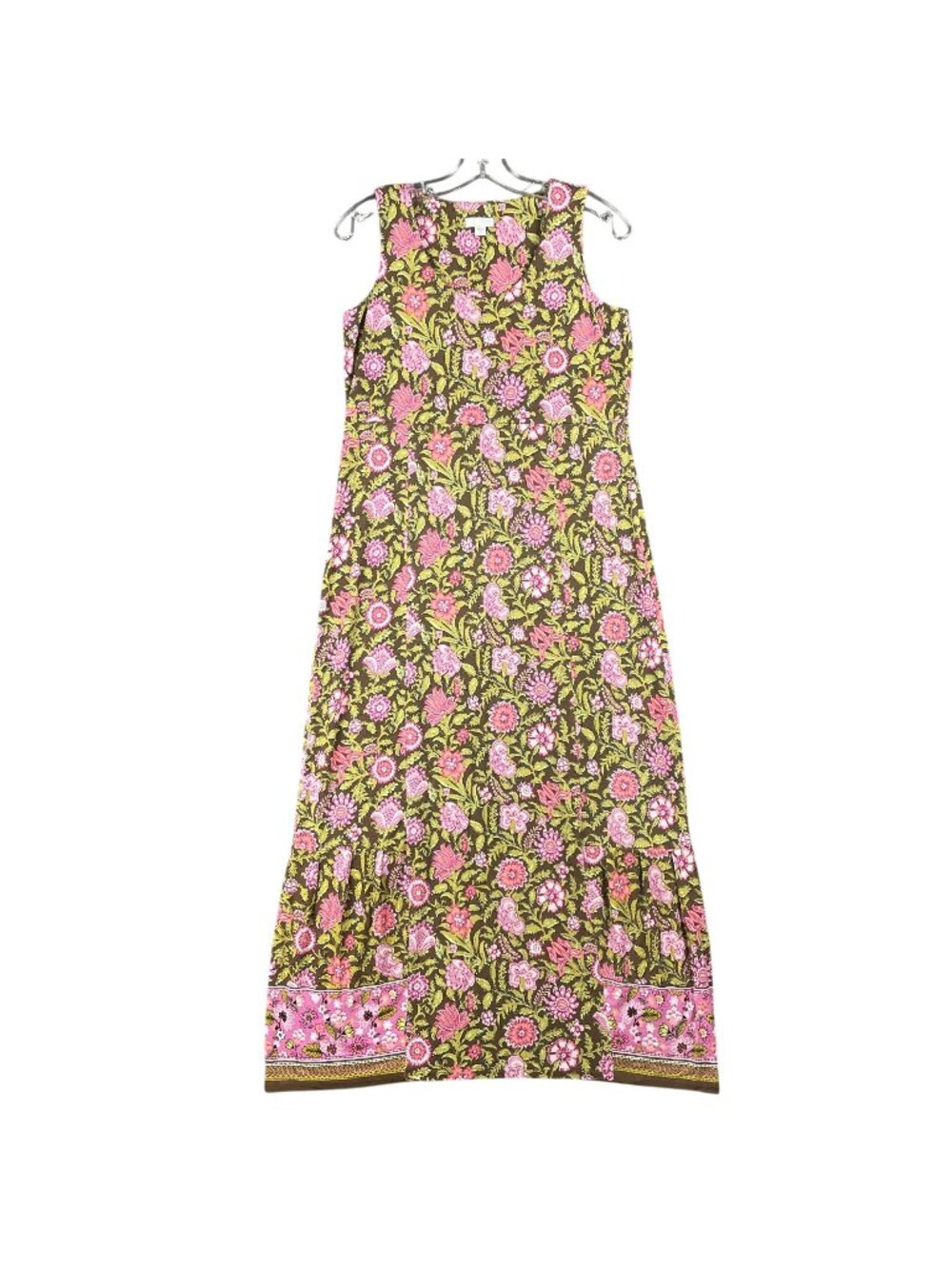 J Jill Maxi Dress Womens Size XS Pink Green Floral Long Office Stretchy Flowy